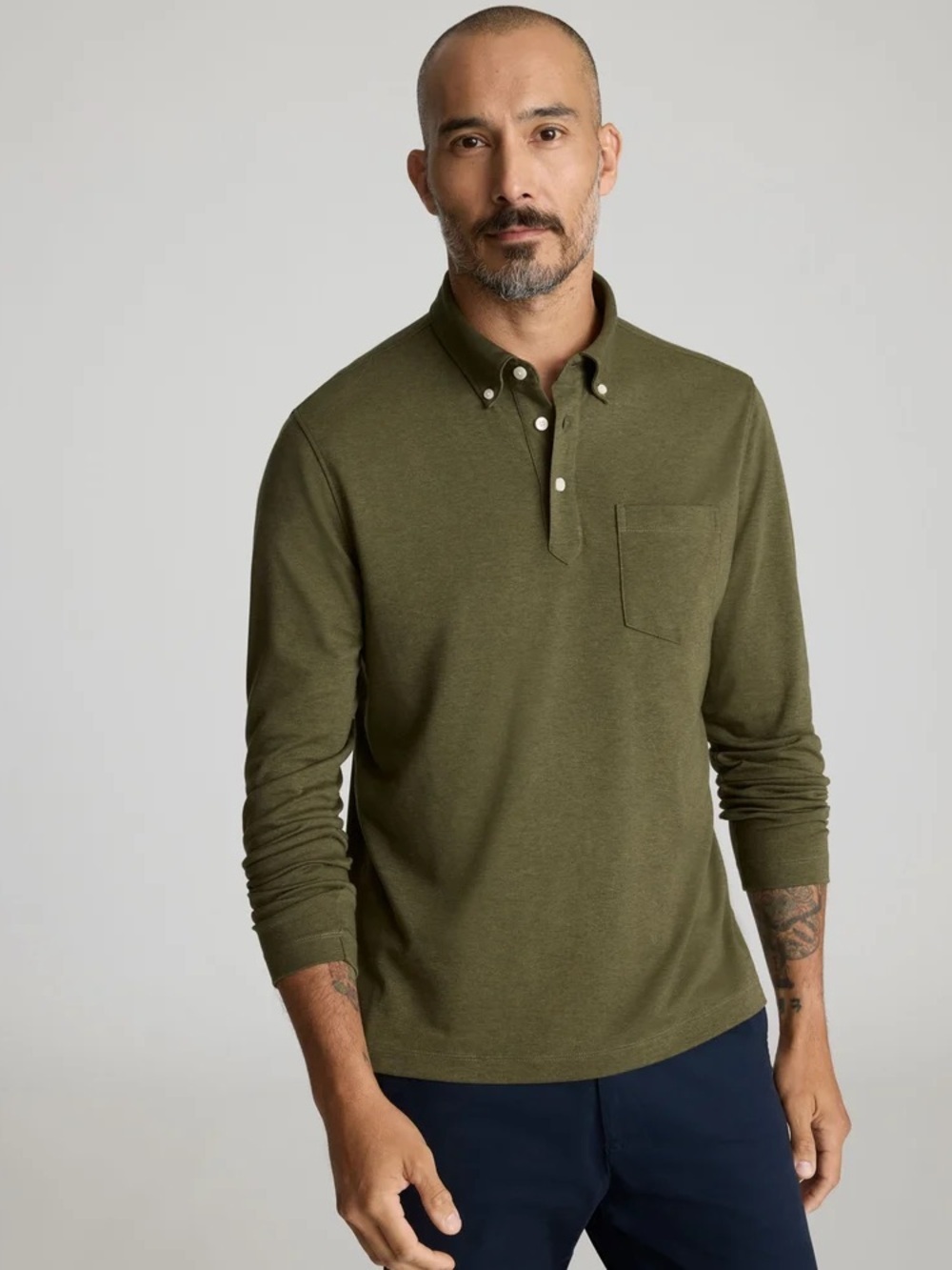 UNTUCKit Olive Long-Sleeve Button-Down Pocket Polo